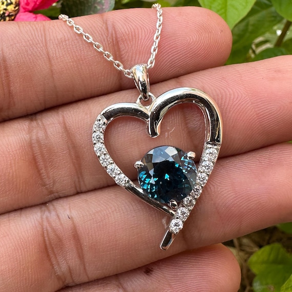 25 Ct Natural Blue Indicolite Tourmaline Heart Pendant 925 Silver
