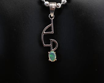 Ethiopian Opal Pendant: 925 Sterling Silver Geometric Jewelry