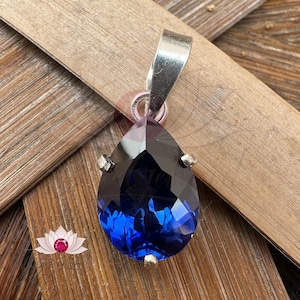 Natural Blue Sapphire Gemstone 925 Sterling Silver Pendant 14.40 CT Pear Shape Handmade Jewellery Pendent Gift Women Special Occasion