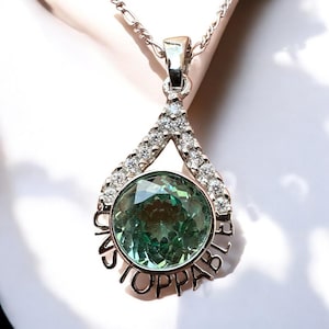 20 Ct Natural Green Tourmaline Unstoppable Flame Pendant 925 Silver Necklace Lab Grown Diamond Side Stones Gift for Her Statement Jewelry