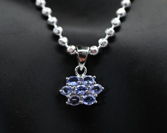 Blue Tanzanite Gemstone Pendant: Sterling Silver Flower Jewelry