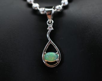 Ethiopian Opal Pendant: Pear Shape Sterling Silver Jewelry