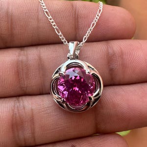 24 CT Natural Pink Sapphire Pendant | Modern Elegance Design | 925 Sterling Silver Jewelry | Gift for Her | Elegant Silver Necklace
