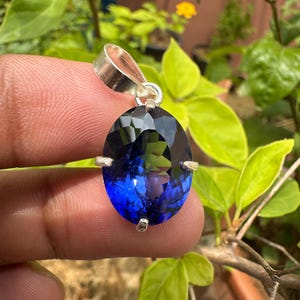 Natural Blue Sapphire Gemstone 925 Sterling Silver Pendant 20 CT Oval Shape Handmade Jewellery Pendent Gift Women Special Occasion