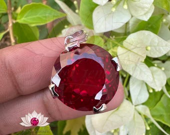 Natural 35.70 CT Red Ruby Round Cut Gemstone Silver Pendant Certified Gemstone AAA+ Top Quality 925 Silver Gemstone Pendent For Women Gift