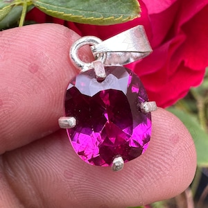 Natural Raspberry Rhodolite Garnet Gemstone 925 Sterling Silver Pendant 12.80 CT Cushion Shape Handmade Jewellery Pendent Her Special Gift