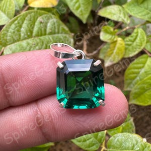 Green Tourmaline Pendant: Asscher Cut, 925 Sterling Silver, Handmade Jewelry