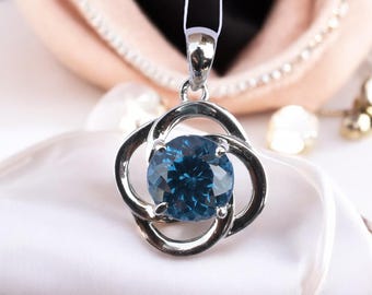 22 CT Natural Blue Indicolite Tourmaline Pendant | Mystic Waves Design | 925 Sterling Silver Jewelry| Gift for Her | Elegant Silver Necklace