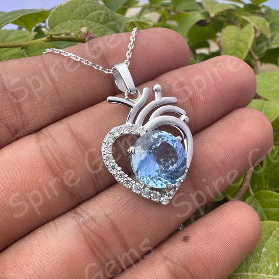 Natural Jeremejevite Heart Pendant, 29 Ct Rare Gemstone in 925