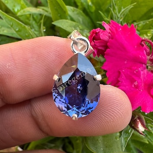 Natural Blue Sapphire Gemstone 925 Sterling Silver Pendant 14 CT Pear Shape Handmade Jewellery Pendent Gift Women Special Occasion
