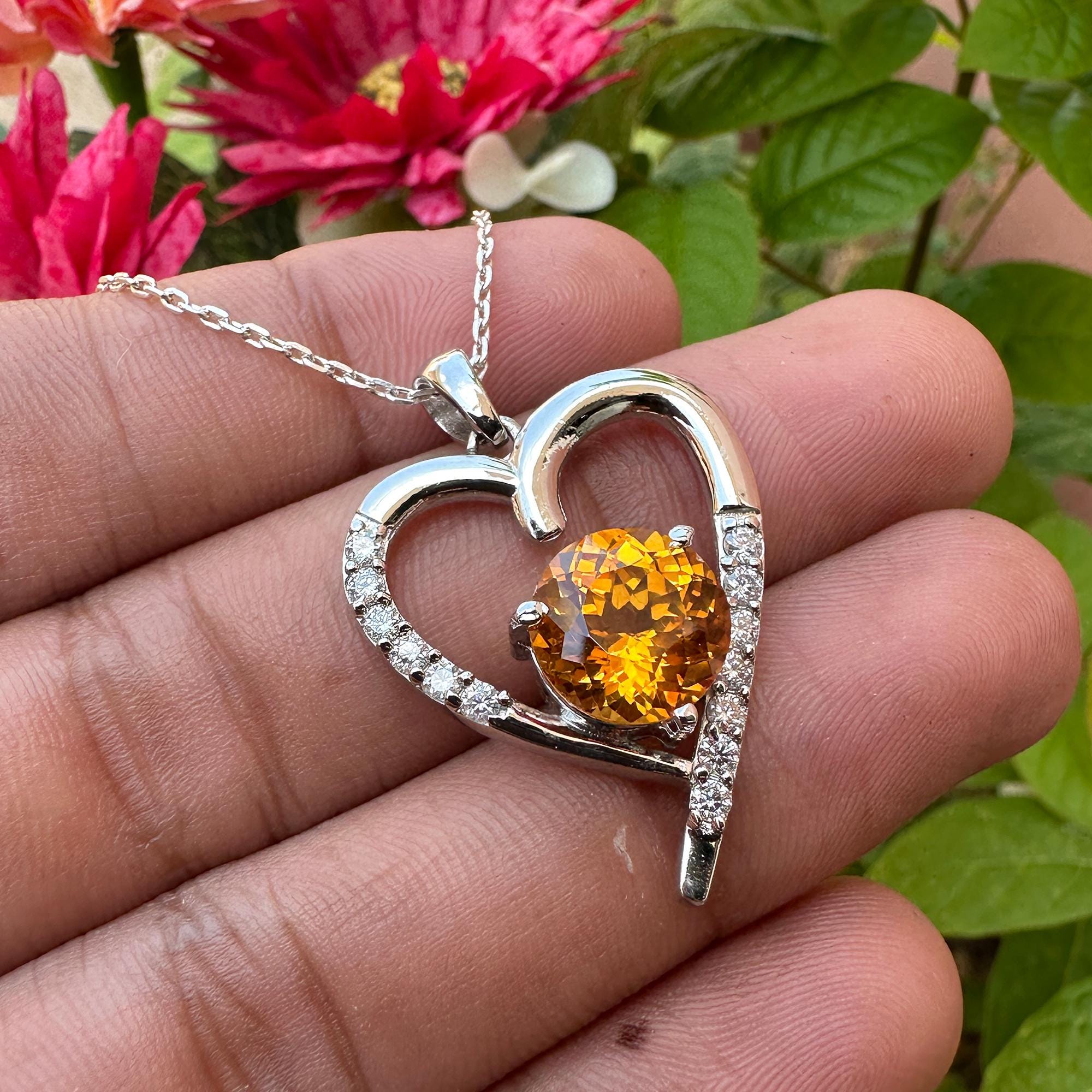 25 Ct Natural Orange Sapphire Heart Pendant 925 Silver Necklace