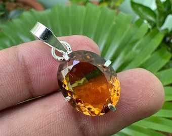Pendentif en argent sterling 925 avec pierres précieuses naturelles de citrine 19 carats Pendentif bijou fait main de forme ovale, cadeau pour une occasion spéciale