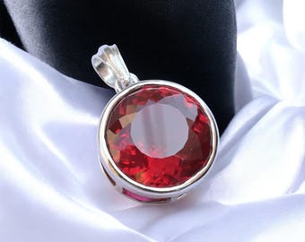 Natural 27.35 CT Red Ruby Round Cut Gemstone Silver Pendant Certified Gemstone AAA+ Top Quality 925 Silver Gemstone Pendent For Women Gift