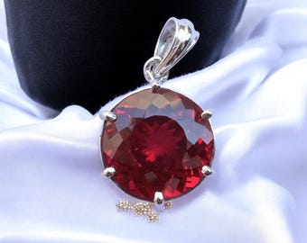 Natural 24.20 CT Red Ruby Round Cut Gemstone Silver Pendant Certified Gemstone AAA+ Top Quality 925 Silver Gemstone Pendent For Women Gift