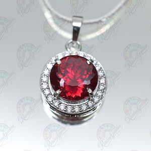 天然レッドルビーハローペンダント 37.10カラット ラウンドカット 925スターリングシルバー 宝石ネックレスペンダント 特別な機会のための宝石ジュエリー
