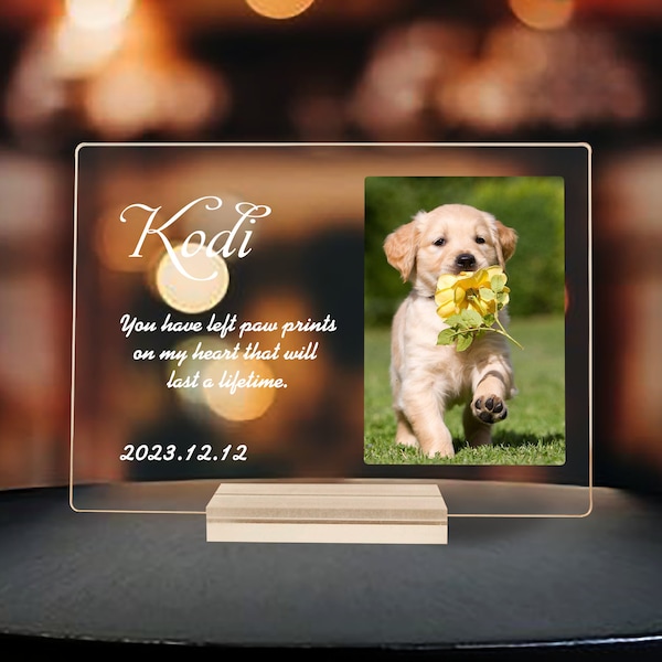 Pet Memorial Plaque, Personalized Acrylic Photo Night Light, Custom Pet Memorial Gift,Dog Cat Memorial Plaque,Pet Loss Gift,Pet Lovers Gifts