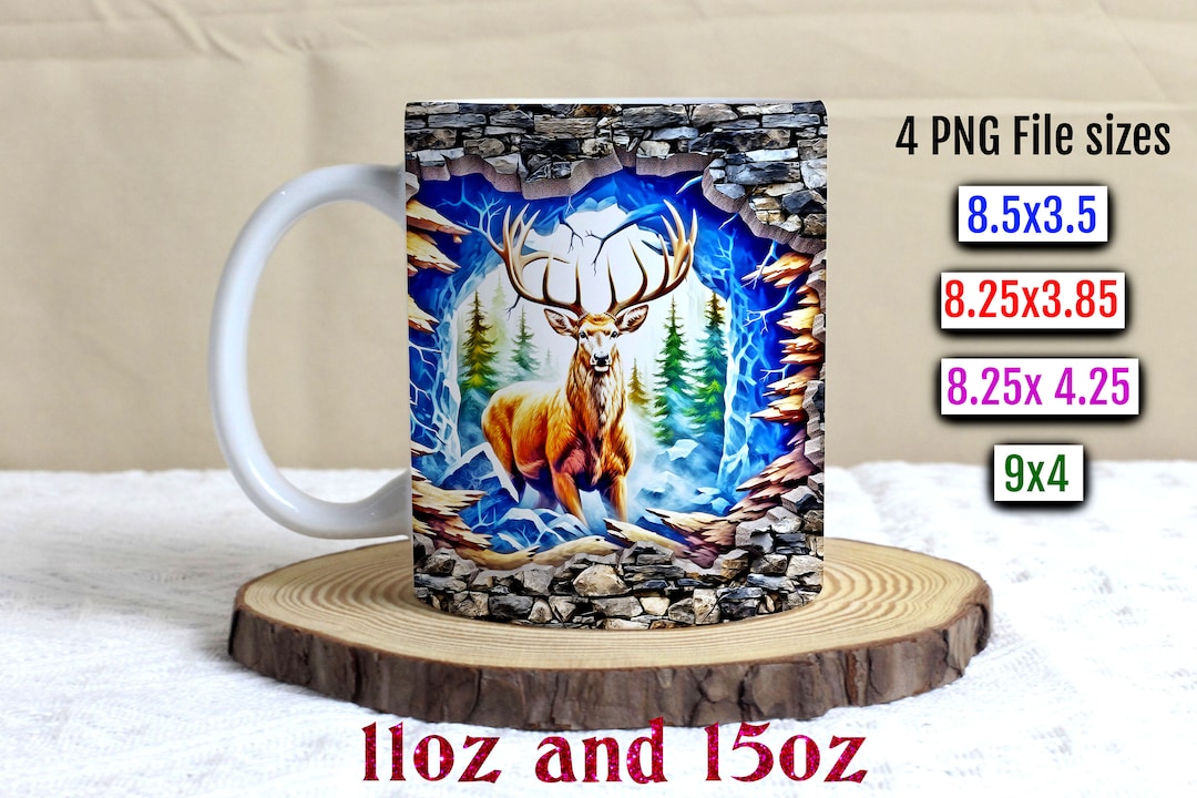 3D Deer Mug Wrap Sublimation 11oz 15oz Mug Design Png Digital Download ...