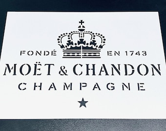 Moet and Chandon Stencil Champagne Template Airbrush Barrel Crates Panels Furniture Wall Art Shabby Label Sign Garage Pub Bar Reusable Mylar