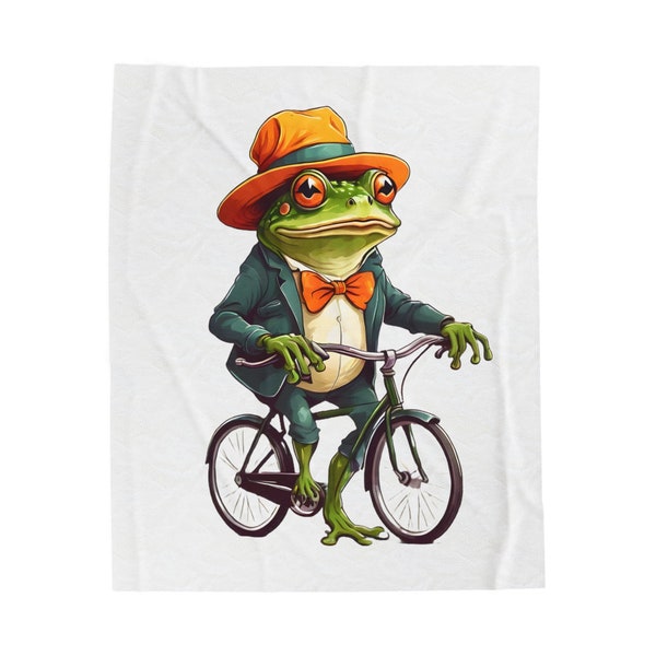 Frog On Bike Velveteen Plush Blanket