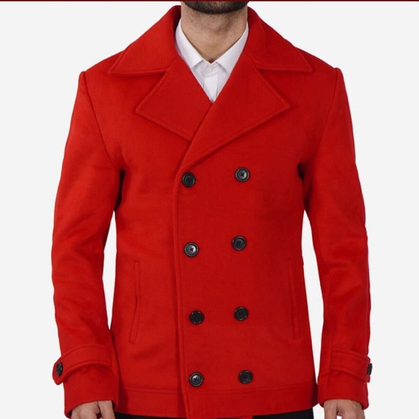 Caban croisé en laine rouge homme - Nouveautés - Soldes de Noël