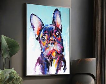 Colorful Dog Decorative Wall Art Canvas, Knife Effect Masterpiece Print, Framed Artwork, Ready to Hang
