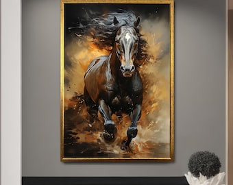 Majestic Running Brown Horse Canvas Wall Art - Elegant Wall Art Gift for Horse Lovers,, Noble Horse Canvas Prints, Animal Paintings