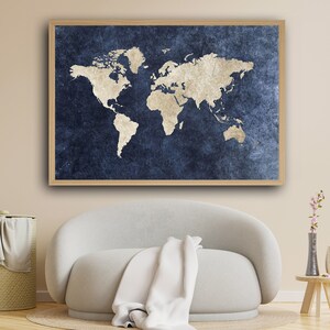 Impresión en lienzo de mapa del mundo vintage, mapa del mundo, mapa antiguo, tema de viajes, decoración del hogar, arte mural, mapa histórico, geografía, impresión en lienzo