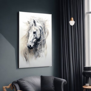 Serene White Horse Canvas Painting - Elegant Wall Art Gift for Horse Lovers