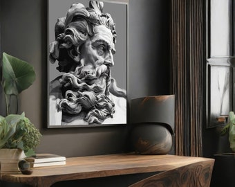 Classic Greek God Sculpture - Modern Canvas Painting for Sophisticated Wall Decor, Perfect Artistic Gift