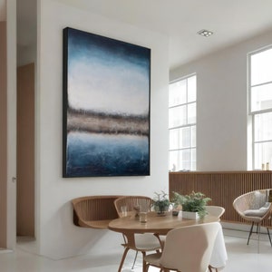 Modern Abstract Landscape Canvas Painting - Blue and Brown Gradient - Unique Art Gift for Home Decor