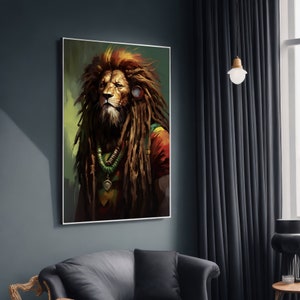 León real con rastas: lienzo pintado: un regalo único para amantes de los animales y el arte.