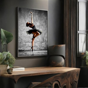Canvas schilderij zwarte tutu ballerina - sierlijke danskunst voor modern interieur - perfect cadeau voor balletliefhebbers