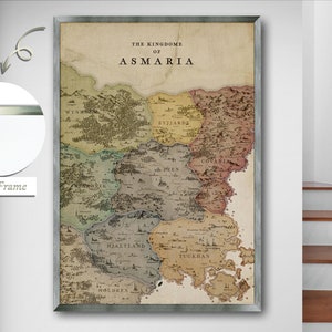 アスマリア王国の地図、ファンタジー地図アート、魔法の王国地図、ユニークなファンタジー地図作成