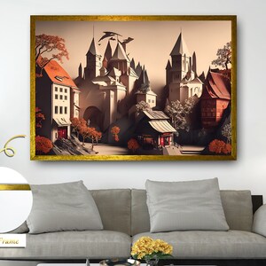 Nostalgic Street View: An Urban Settlement on Old Streets, nostalgic urban art, old street scene, contemporary decor,Home Decor,Wall Decor