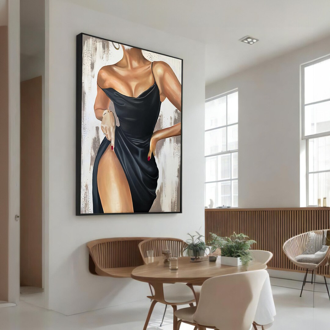 Elegant Lady in Black Dress Canvas Art - Sexy Woman Painting, Modern ...