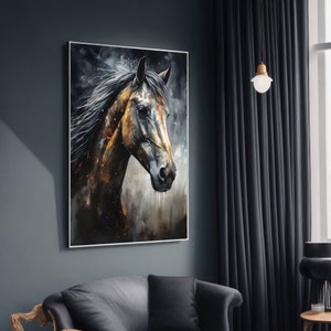 Powerful Black Stallion Canvas Painting - Striking Wall Art Gift for Horse Lovers
