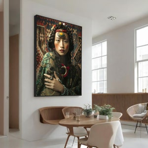 Intricate Ethnic Art: Woman in Traditional Attire with Braided Hair on Canvas - Cultural Portrait, Perfect Gift