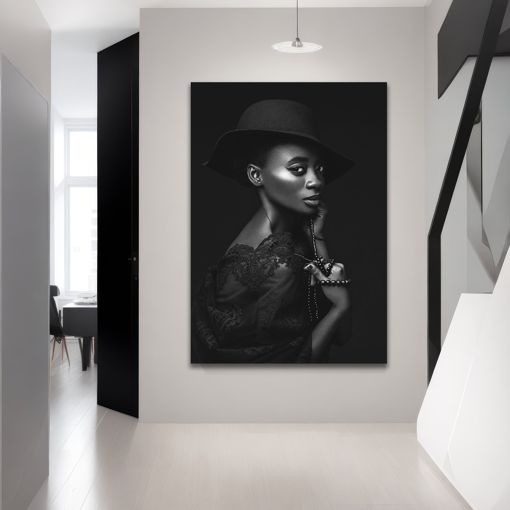 Elegant Black and White African Woman Portrait - Ethnic Wall Art ...