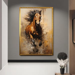 Majestic Running Brown Horse Canvas Wall Art - Elegant Wall Art Gift for Horse Lovers,, Noble Horse Canvas Prints, Animal Paintings
