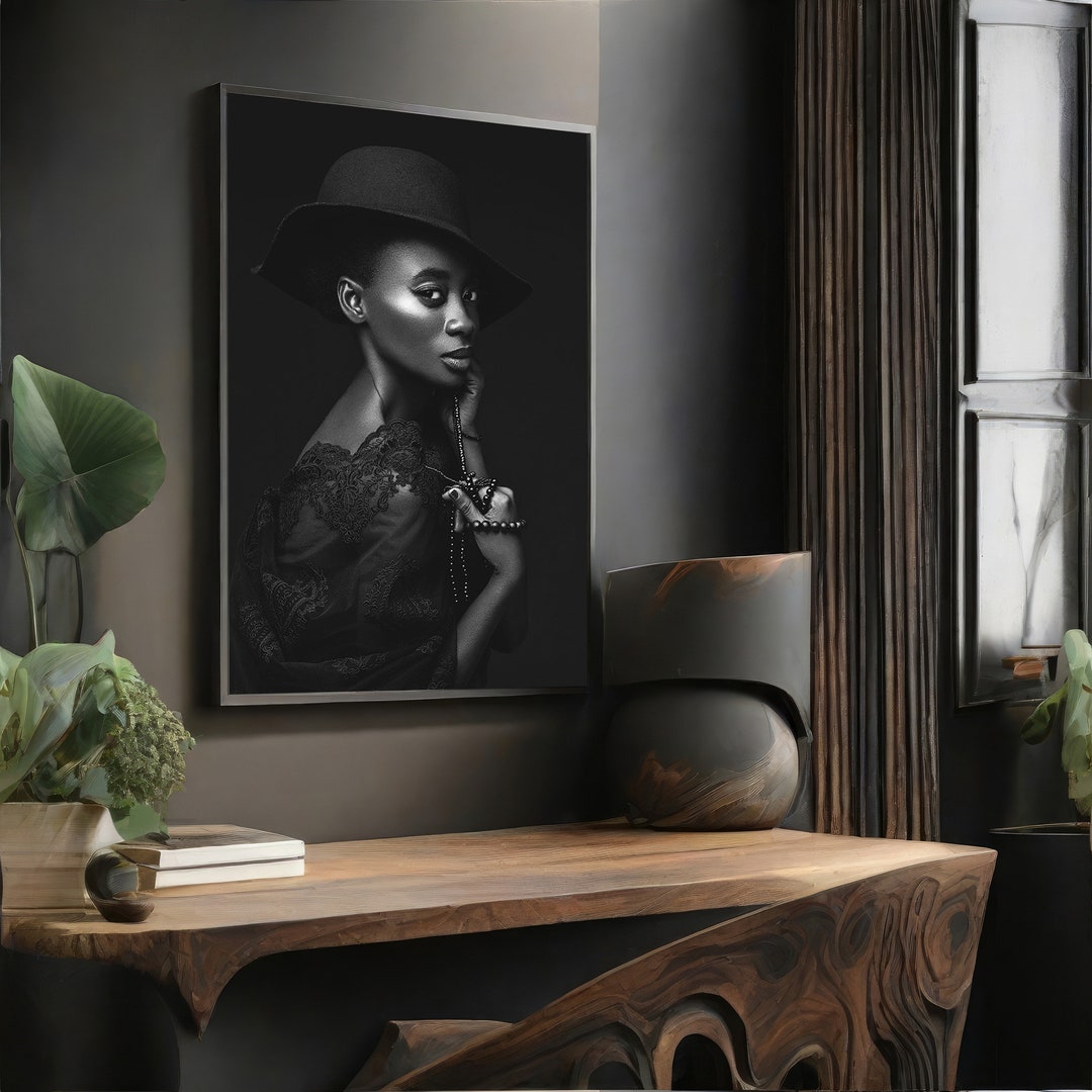 Elegant Black and White African Woman Portrait - Ethnic Wall Art ...