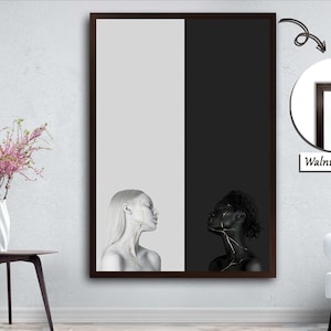 Contrast and Unity: Black and White Women,Contrast Art, Black and White Painting, Right and Left Figures, Abstract Female Portraits