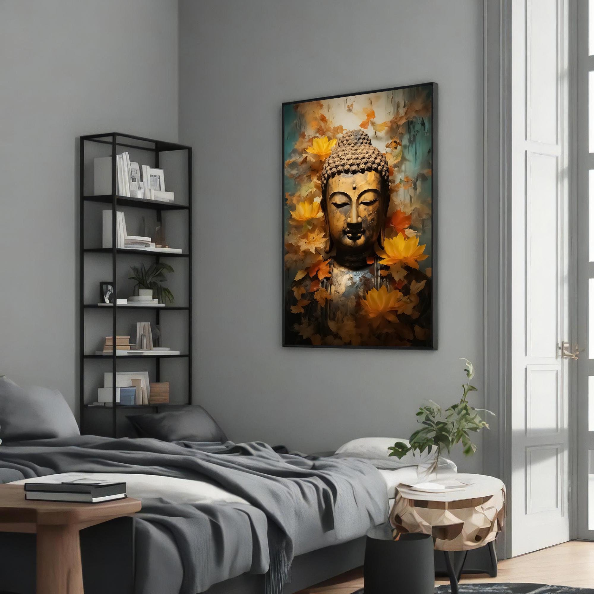 Buddha with Flowers Prınt on Canvas, Ethnic Wall Art, Zen Home Decor, Colorful Spiritual Artwork, Ready to Hang Artwork