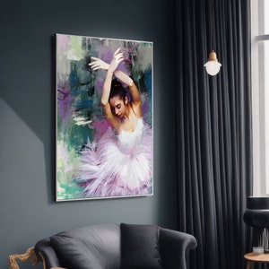 Sierlijke ballerina in wit - Elegante canvaskunst voor balletliefhebbers en moderne woninginrichting