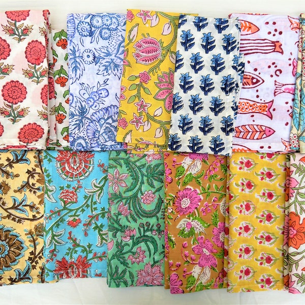 Lot Of 100 Pack Assorted Block Print Napkin/Mix & Match Bohemian Wedding Napkins/Soft Cotton Baby Shower Table Mats/Eco-Friendly Napkin Lot