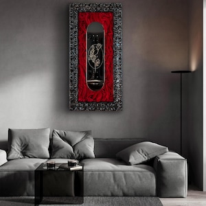 Luxury golden magnolias on resin coated wood, original dark painting with sophisticated golden magnolias,