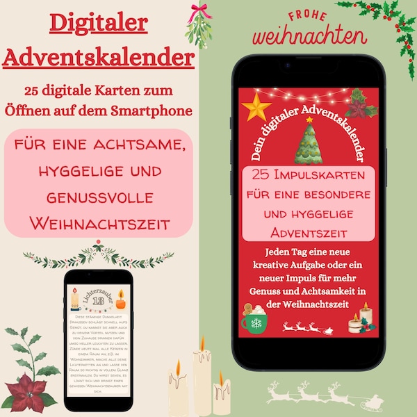 Digital Advent calendar with 25 cards that can be opened on your smartphone for a hygge, conscious and enjoyable Christmas time