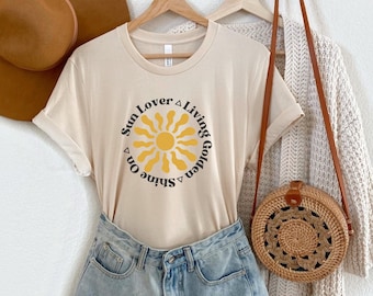Sun Lover Shirt, Summer T-Shirt with Sun Design, Gift for Sun Worshippers, Festival Outfit, Mindfulness Shirt, Boho Yoga Summer Shirt for Women