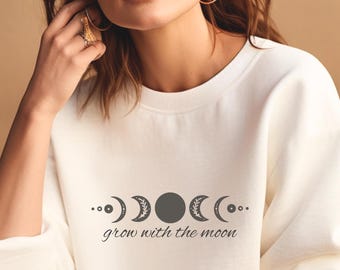Moon Phase Sweater, Mystical, Celestial Hoodie, Vintage Spiritual Sweater | Boho Moon Sweater, Gift for Yoga and Meditation Lover