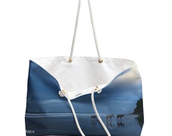 Oversized Weekender Tote Bag: Beach Scene, Rope Handles