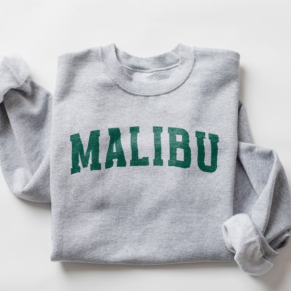 MALIBU Vintage Varsity Athletic Style Crewneck Sweatshirt, California Hoodie, Retro Malibu, California Vibes 80s Sweatshirt, 90s Shirt